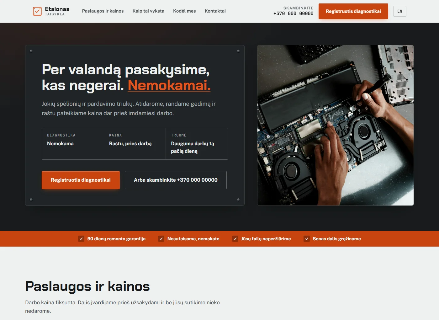 Etalonas Taisykla svetainės pagrindinio puslapio ekrano nuotrauka